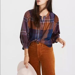 Madewell Plaid Peasant Blouse